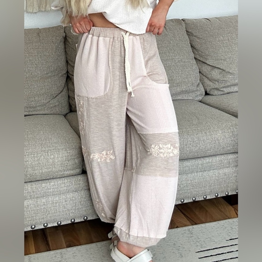New POL Clothing Lounge Boho Bohemian Embroidered Drawstring Joggers Sweat Pants - Picture 5 of 10